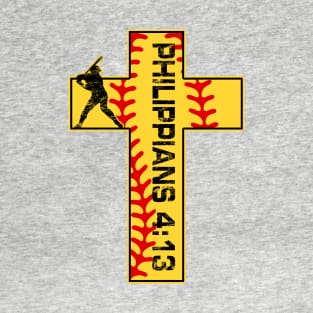 Softball Philippians 4:13 Christian Faith Batter T-Shirt